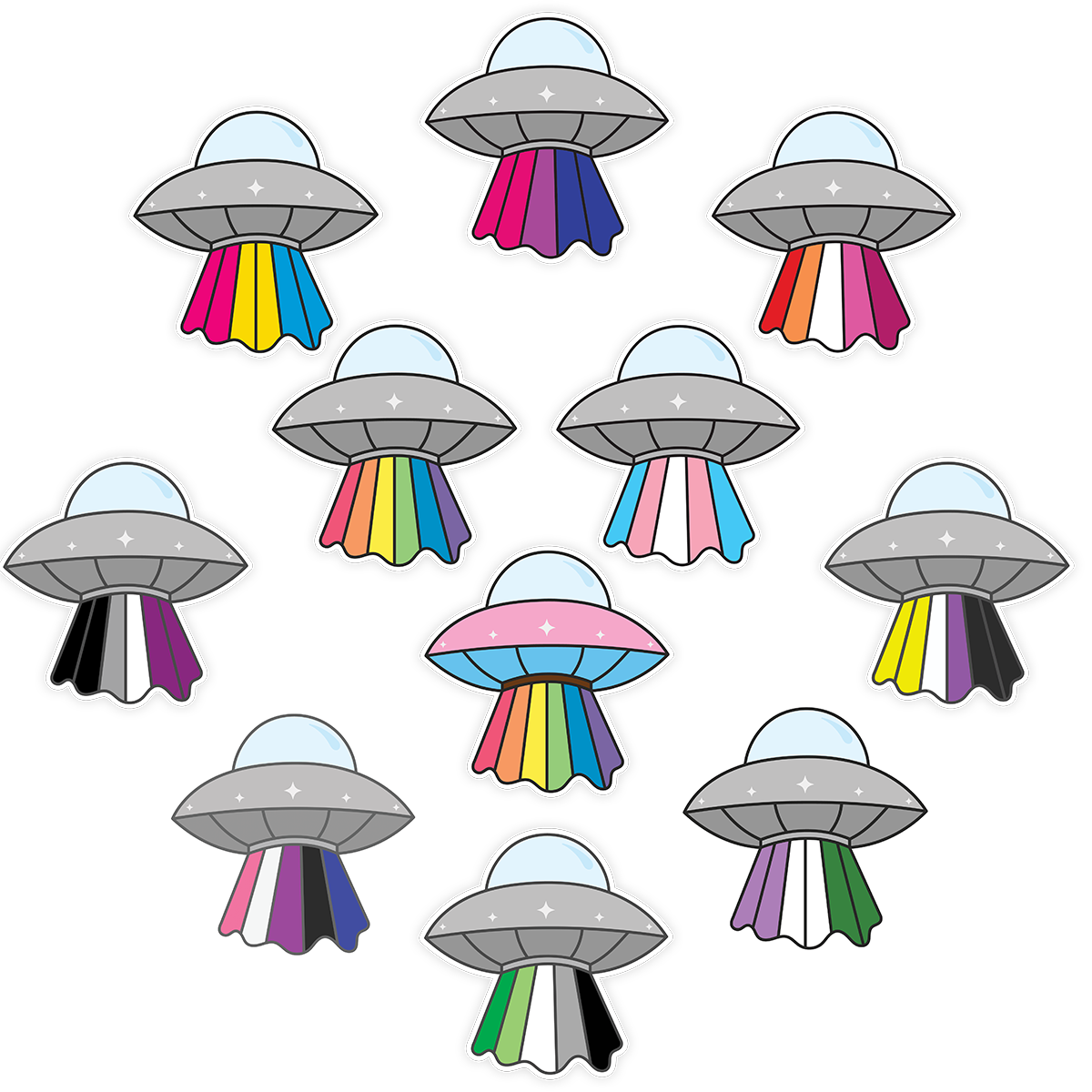 Pride Flag Spaceship Stickers