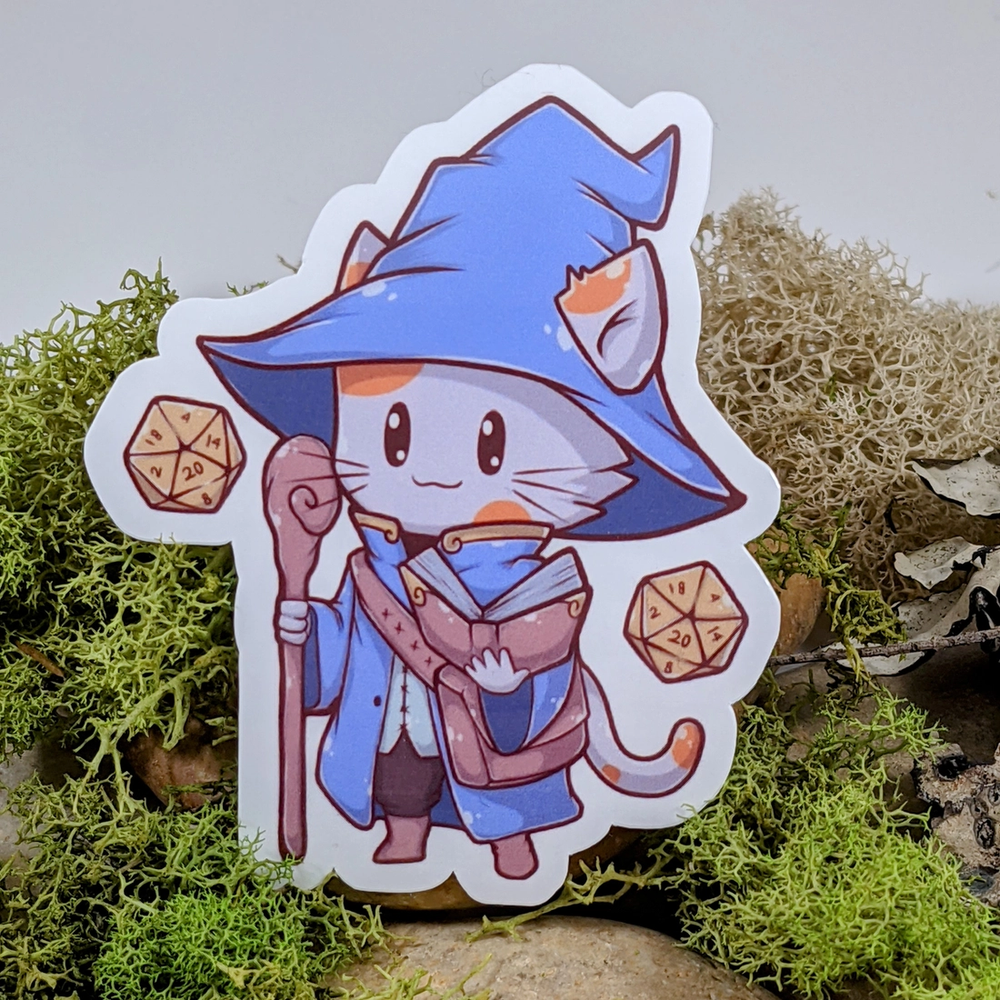 Wizard Hit Dice Cat Tabletop Gaming Sticker