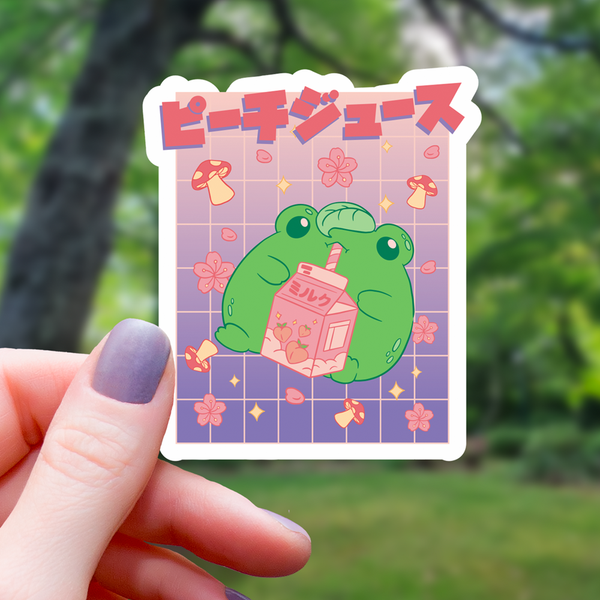 Kawaii Frog With Strawberry Milk Sticker