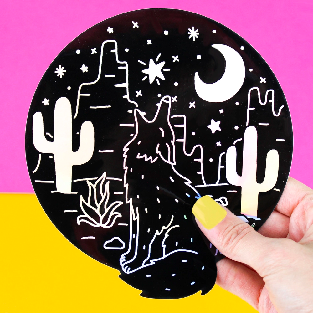 Jumbo Holographic Coyote Vinyl Sticker