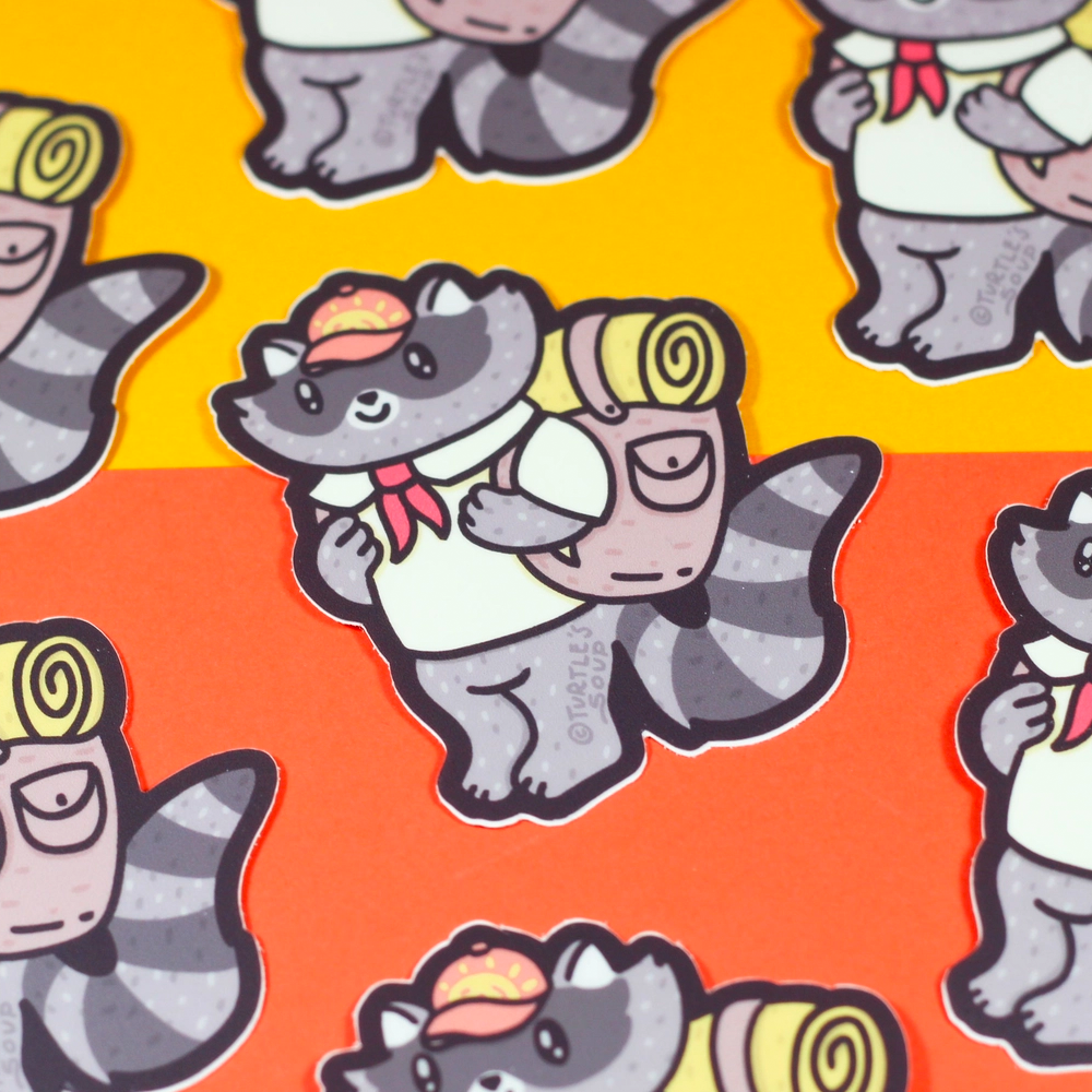 Hiking Raccoon Vinyl Sticker